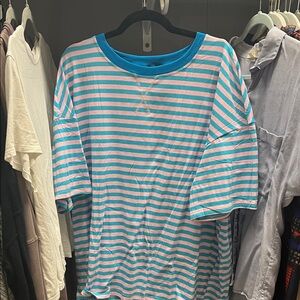 Oversized Pink and Blue Striped T-Shirt